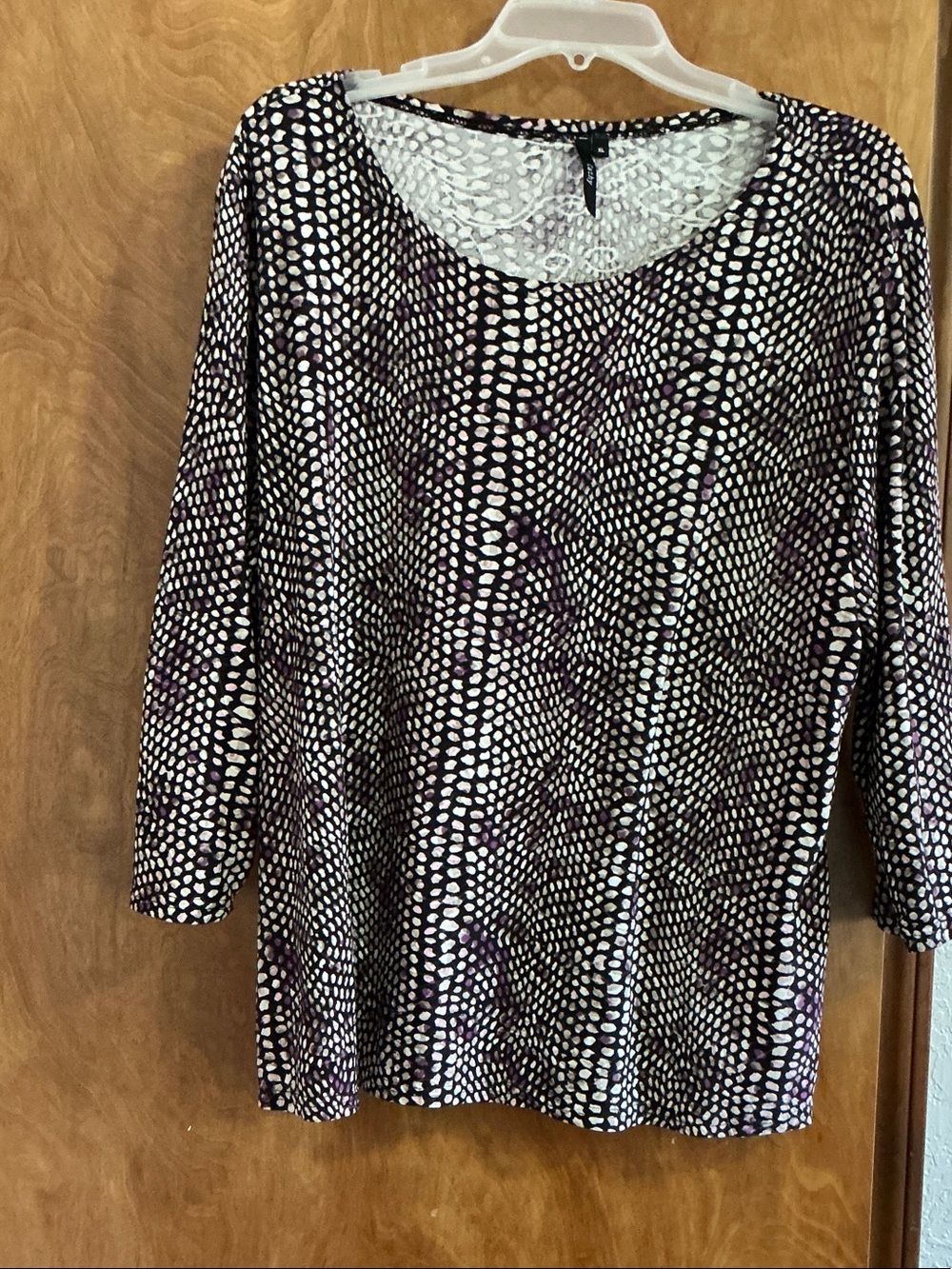 Scoop Neck Long Sleeve Top in Black, White & Purple Accent